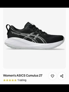 ASICS Women's Cumulus 27 Running Shoe - Black/White - Size 6.5